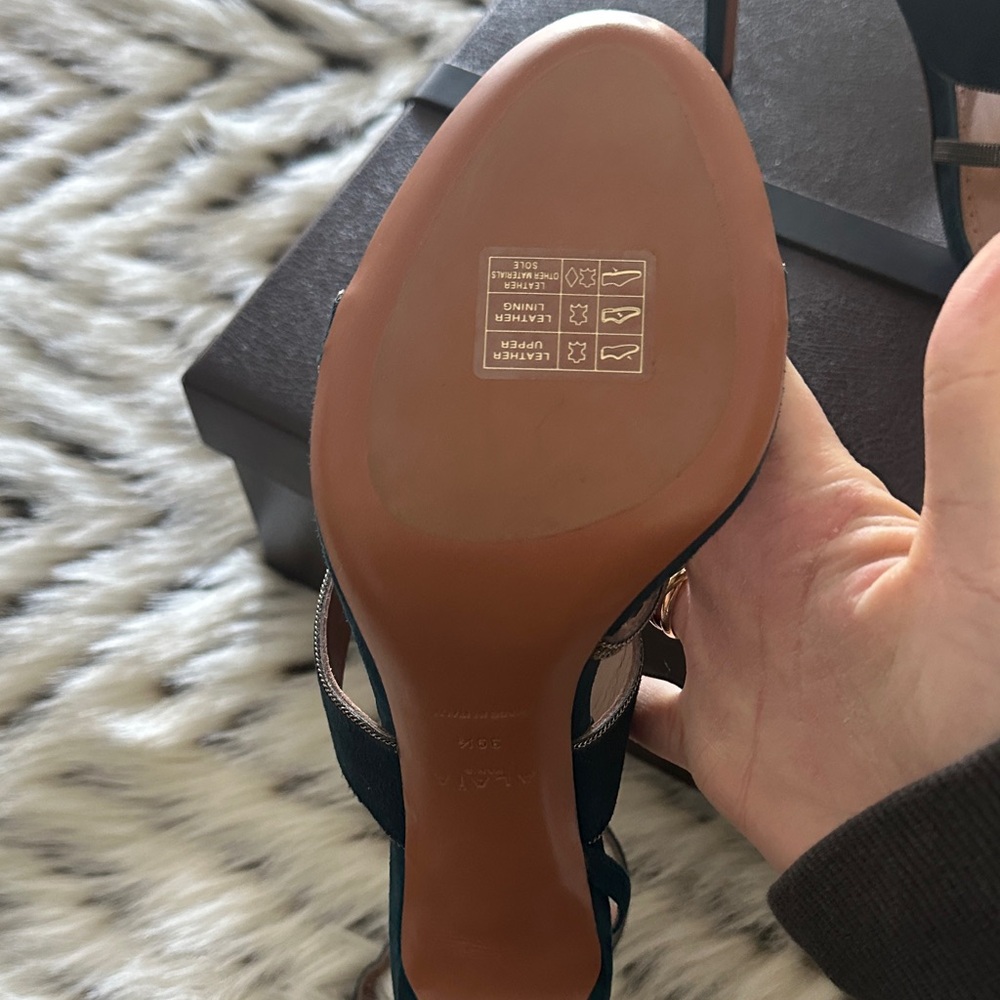 Alaia Dark Teal Heeled Sandals - Picture 3 of 6